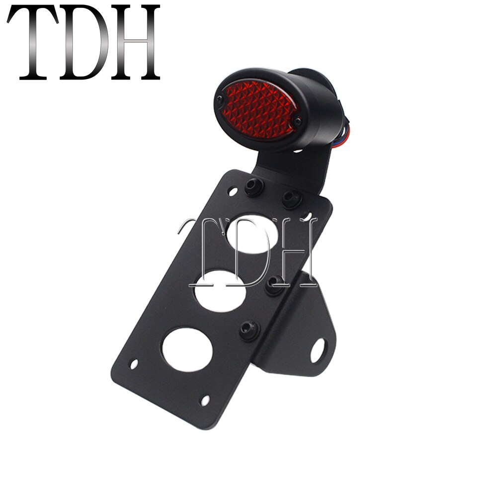 Luz LED cromada para motocicleta tipo Cafe Racer, luz trasera de freno, para matrícula de Harley, Shovelhead, Chopper, Bobber, Softail: Black Red B
