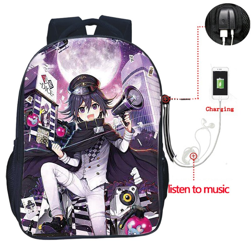 Danganronpa-mochila con carga USB para hombre y mujer, morral escolar de , bolso de viaje a la , mochila bonita para estudiantes: 3