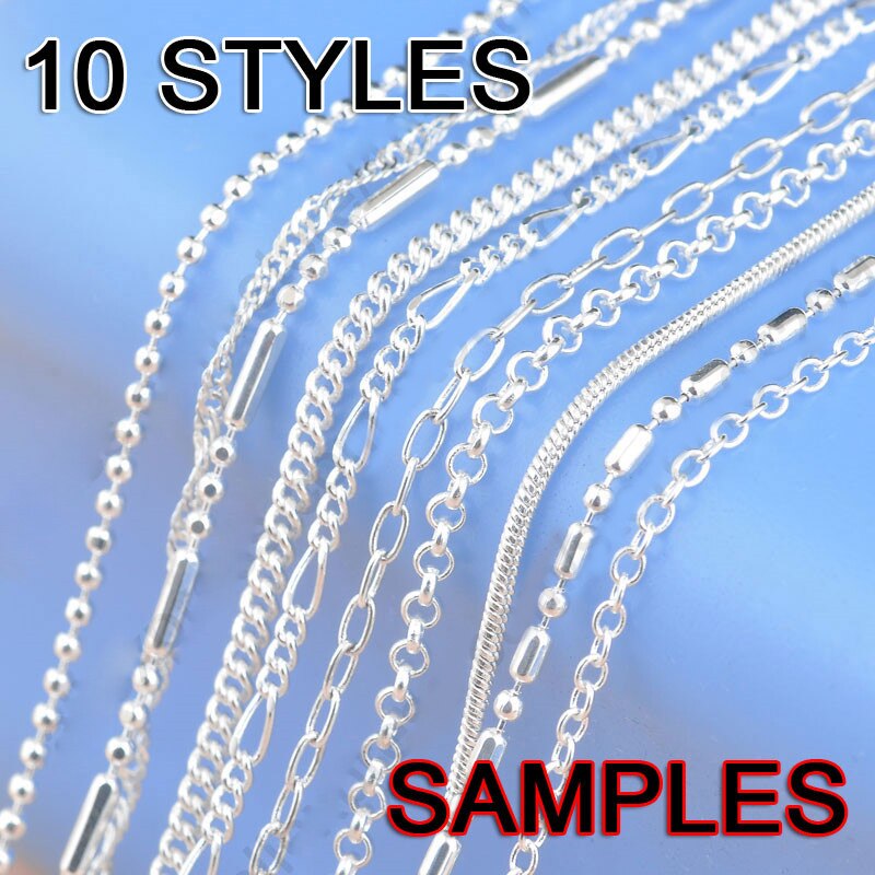 Collar de joyería de plata de ley 925 auténtica, 10 estilos variados de bolas de ROLO de serpiente, cadenas cruzadas de Figaro de Singapur/cierre de langosta