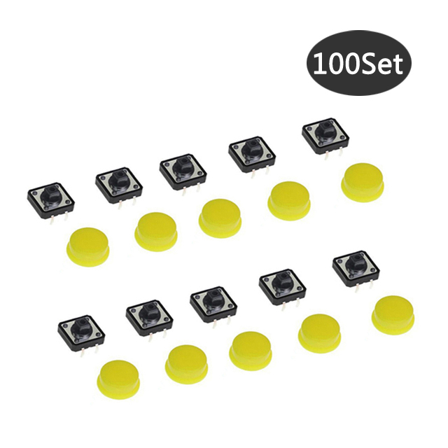 100Set 5 Kleur Keycap Tactiele Drukknop Schakelaar Momentary 12*12*7.3Mm Microschakelaar Knop Diverse Set Voor Arduino Framboos Pi3: YELLOW