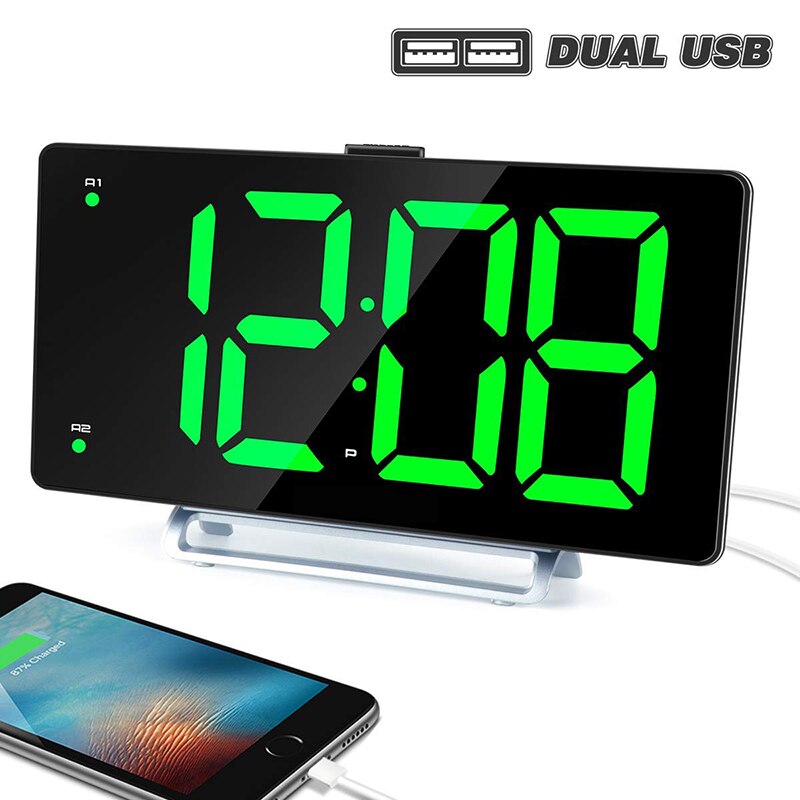 Large Alarm Clock 9 Inch LED Digital Display Dual Alarm with USB Charger Port 0-100 Dimmer for Seniors Simple Bedside Big Number