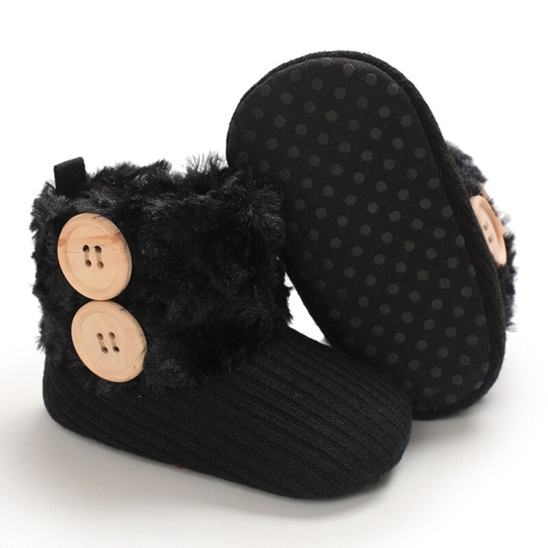 Baby Laarzen Mooie Warme Knoppen Baby Schoenen Zachte Slippers Leuke Schoenen Antislip Baby Warm Schoenen: Black / 12-18M