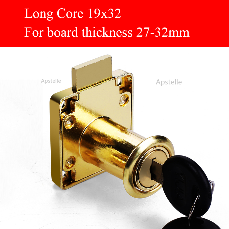 PQB High-grade Desk Drawer Lock 22/32mm Silver Gold Blcak Wardrobe Locks Cabinet Locks Furniture Cam Locks Drilling with Keys: 32mm Golden