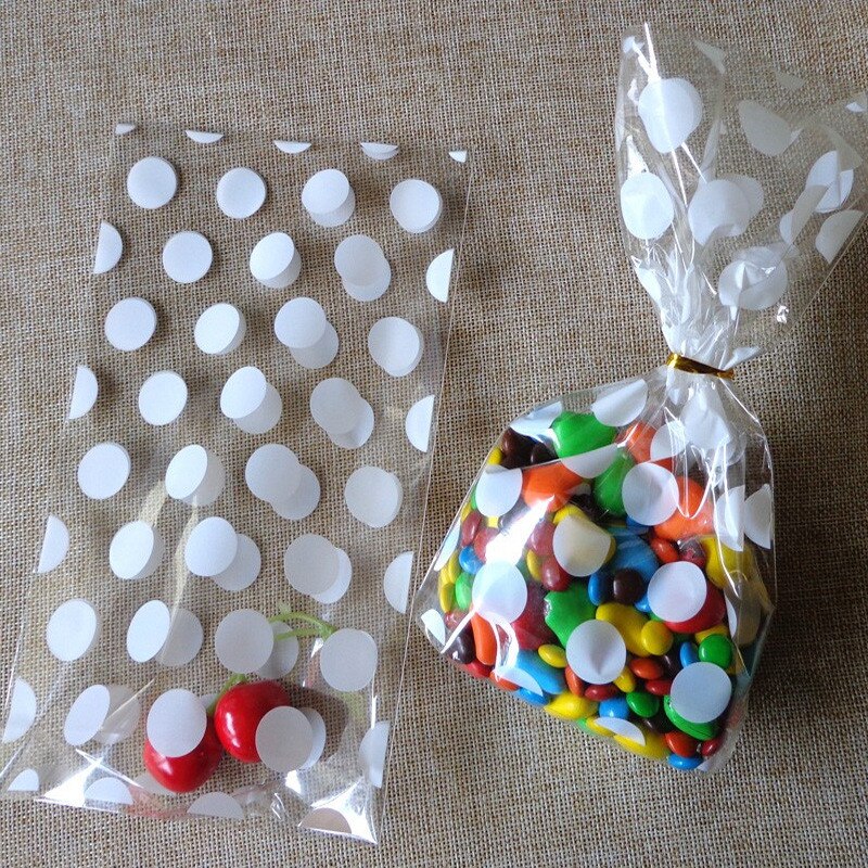 100 Uds bolsa de plástico bolsas para galletas y dulces de boda cumpleaños favores de de cumpleaños de empaquetado en bolsa de: white