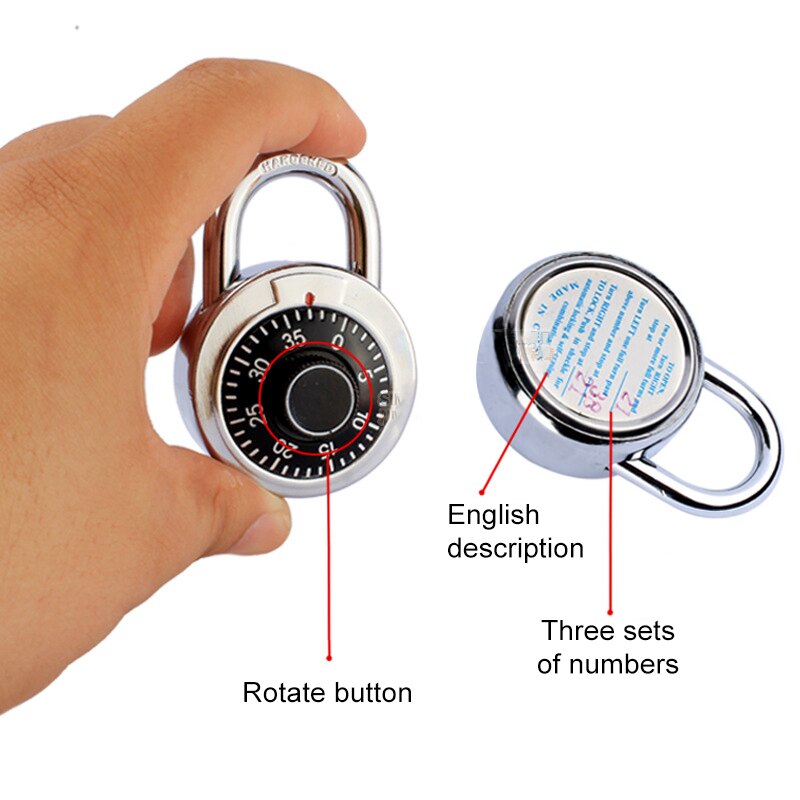 Coded Lock Round Dial Number Padlock Zinc Alloy Combination Rotary Padlock Door Suitcase Travel Luggage Electric Password Lock