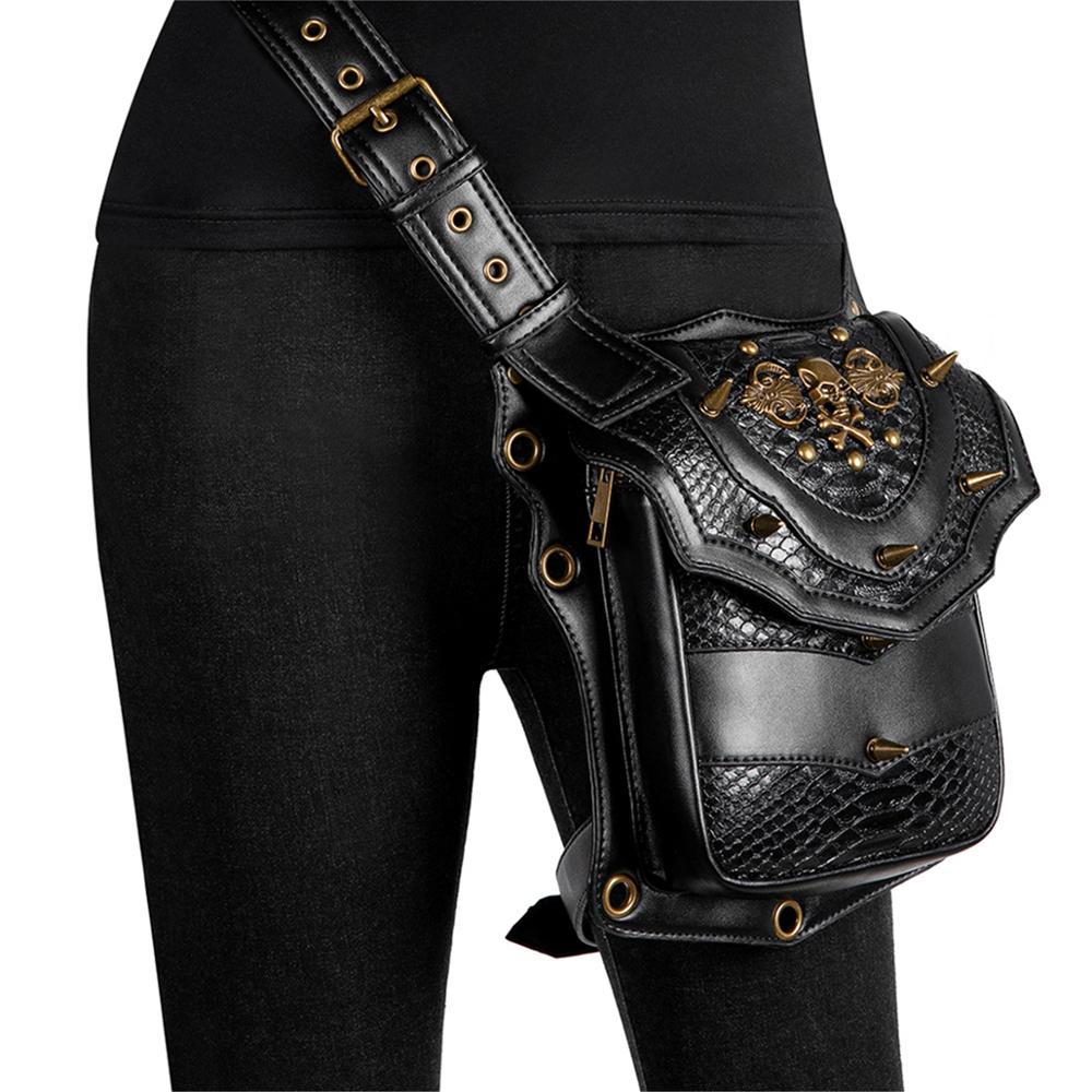 Steampunk cuero mujer cintura bolsa Retro Rock bolsa de pierna para motocicleta bandolera bolsos cráneo bolsa con remache Punk Norbinus: 8