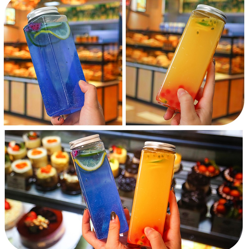 500ml Square Disposable Beverage Bottle Milk Tea Shop Plastic Yogurt Bottle Disposable Candy Jar Mason Jar Lids Storage Bottle