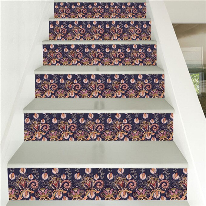 Pegatinas para escaleras con patrón de enredadera y flores, papel tapiz extraíble de PVC para escalera, calcomanía para restaurar el pasillo del hogar, bricolaje: LT222-C / 100x18cmx6pcs