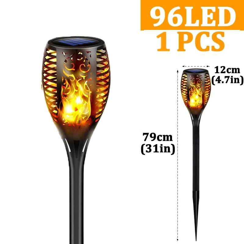 96LED buitenlamp op zonne-energie, waterdicht, tuinterras, flikkerende dansende vlamlamp, gazonverlichting: Black