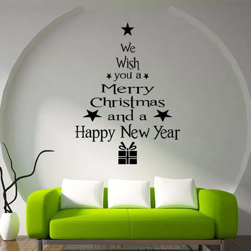 Merry Christmas Tree Wall Stickers Year Shop Window Wall Art Sticker Posters Happy Year Stars For Kids Home Decor