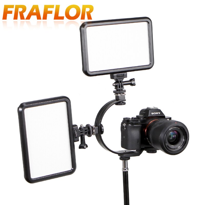 Support de Flash d'appareil-photo en métal en forme de C de photographie réglable multifonction deux supports de chaussure chaude support de Flash pour caméscope d'appareil-photo