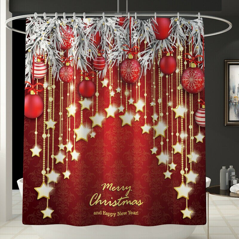 Christmas 4pcs Bathroom Shower Curtain Set Printed Santa Claus Bath Water Absorbing Toilet Polyester Cover Mat Home Decor: star seat Cover