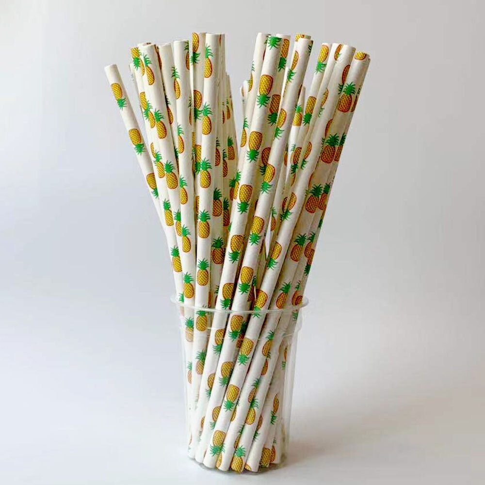 Extra Wide Eco Friendly Reusable Straw Sturdy Bend Paper Straw Smoothies Drinking Straws Set Bar Party Accessories: Pineapple