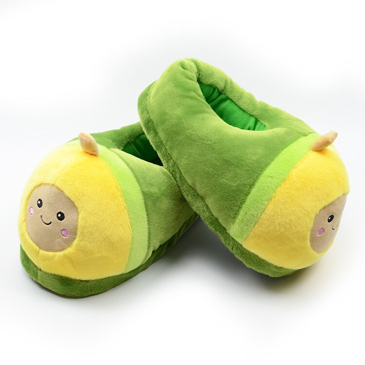 Kawaii pluszowe Avocado kapcie owoce zabawki śliczne ciepłe zimowe buty dla dorosłych kobiety produkty domowe Furry pantofle damskie zimowe: Bag heel / 9
