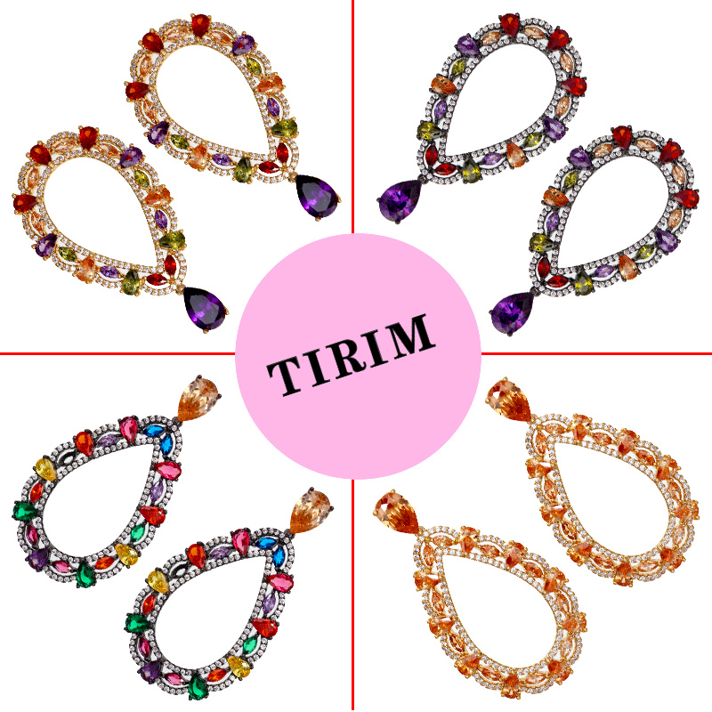 Luxus Bunten eis knacken zirkon Stein Ohrringe Kupfer Schmuck Romantische Tröpfchen bilden Ohrtropfen Für Frauen Mädchen
