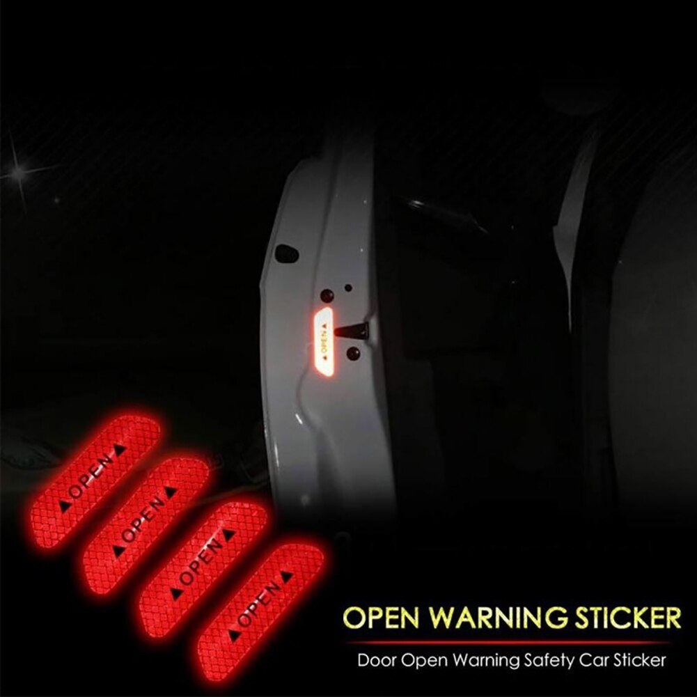4Pcs OPEN Car Vehicle Door Reflective Safety Mark Warning Decals Sticker Decor