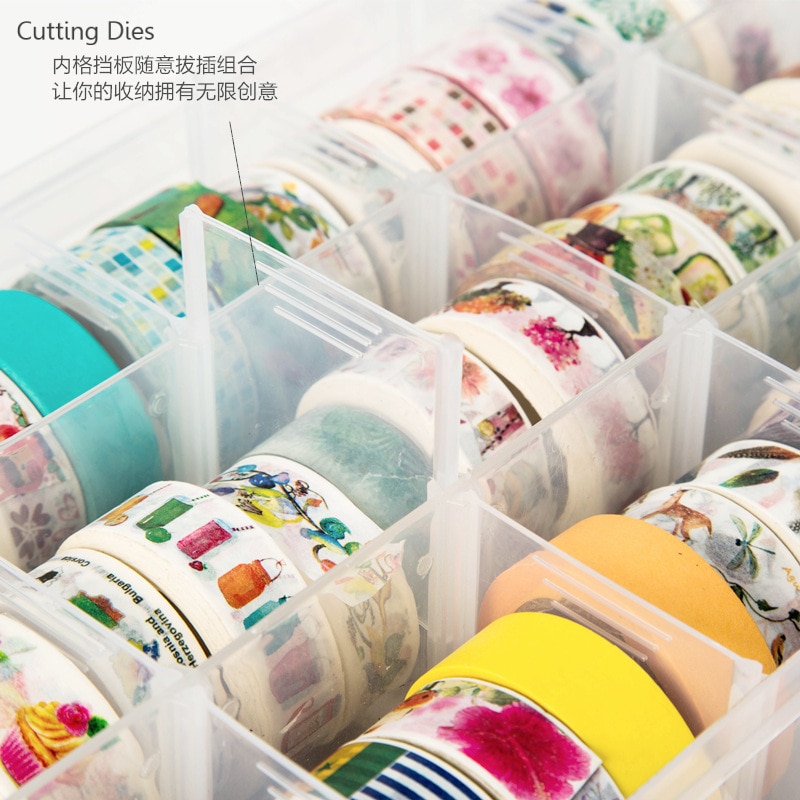 15 Compartments Clear Crafts Organizer Storage Box For Washi Tape Art Supplies Sticker Stationery