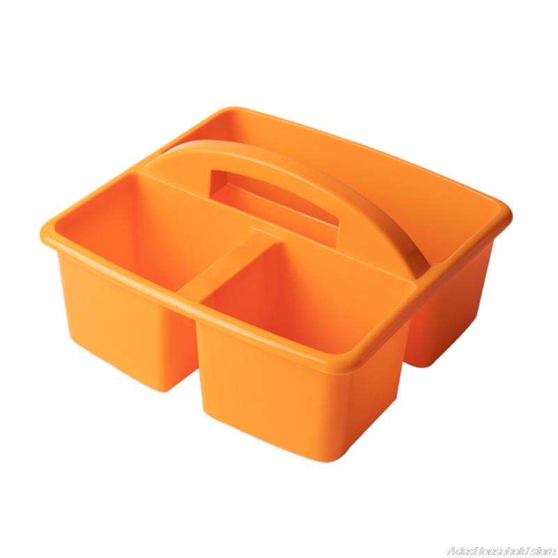 Portable Storage Caddies Box Plastic Divided Basket Bin with 3 Compartments Office Desk Organizer for Art Paint Brushes au18 21: Orange