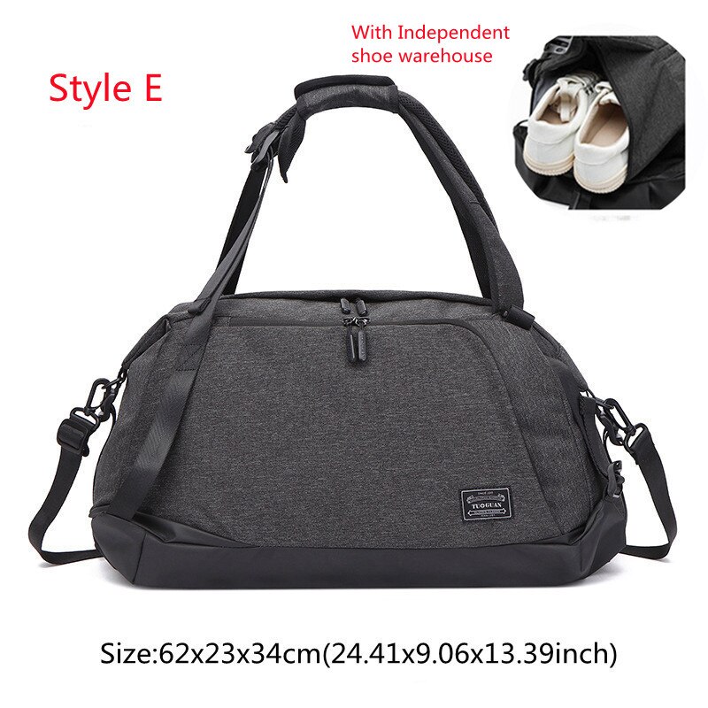 High Capacity Travel Tote Multifunction Cosmetic Clothes Storage Duffle Shoulder Bags Sports Fitness Handbag Accessories Supplie: E Black