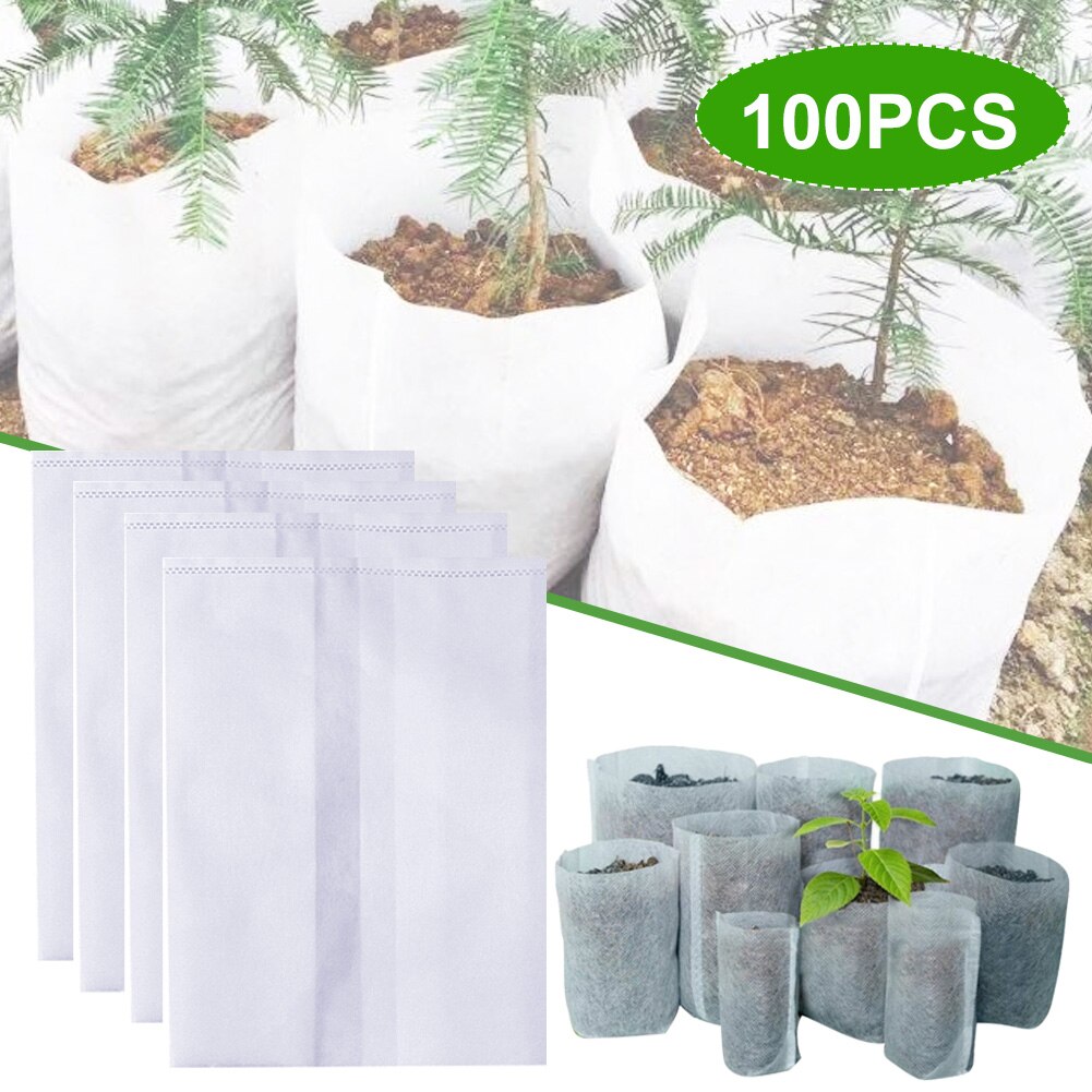 100pcs Biodegradable Seed Nursery Bags Non Woven Nursery Flower Pots Vegetable Transplant Breeding Pots Garden Planting Bags