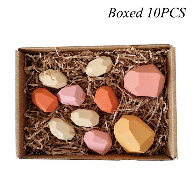 Children's Wooden Colored Stone Jenga Building Block Educational Toy Ins Style Stacking Game Rainbow Wooden Toy: B-Boxed 10pcs