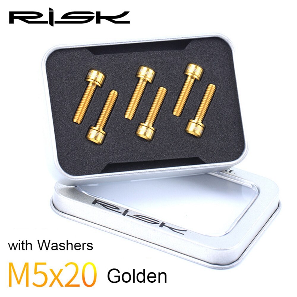6 stuks  m5 x 18mm/ m5 x 20mm stuurpenbouten schroeven met ring ultralicht stuur mtb stuur titanium bout ringen fiets fietsonderdelen: M5 x 20- gouden