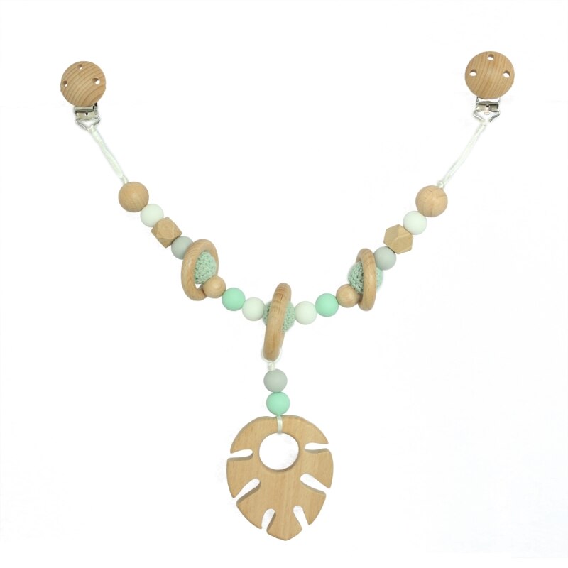 Pram Chain with Clips Nature Wooden Pram String Clips Mobile Pram Rattle Stroller Toys Neborn Toys: Wooden leave 42cm