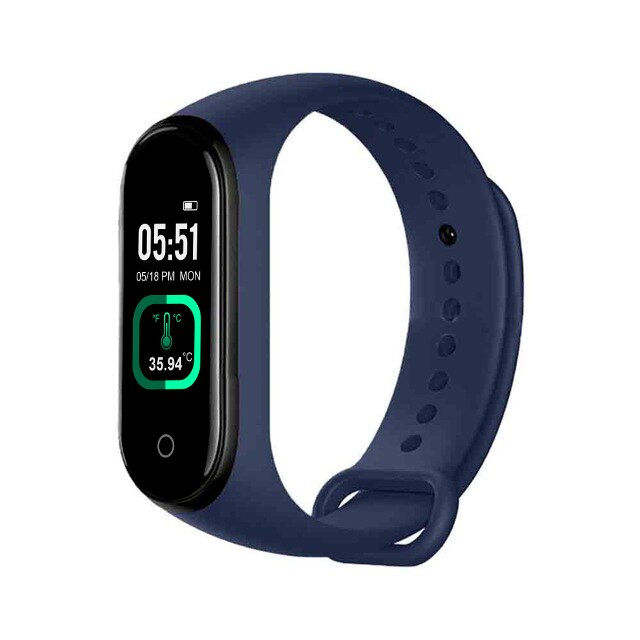 M4 Pro Smart Band Thermometer Waterdicht Hartslag Bloeddruk Fitness Armband Sport Smart Band Polsband Smart Horloge: Blauw