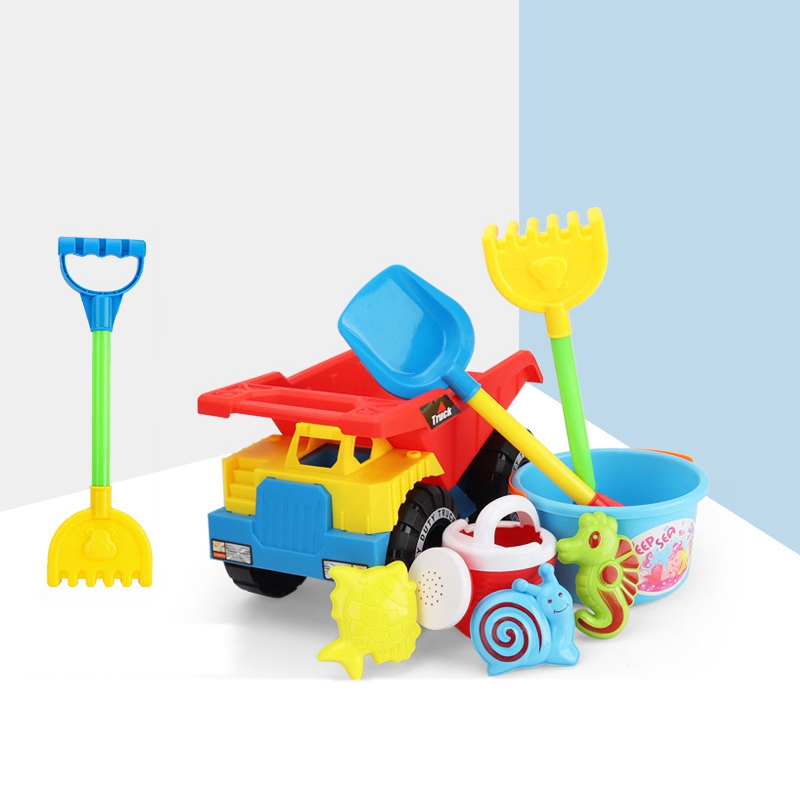 Set di giocattoli per sabbia da spiaggia per bambini Set di pala per camion di sabbia Kit di attrezzi per rastrelli stampi per animali marini annaffiatoio giocattoli per bambini piccoli