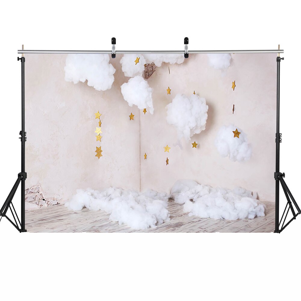 -né scintillant petite étoile Portrait photographie toile de fond Photo Studio doré blanc nuage enfants fête d'anniversaire Selfie fond: 250x180cm  Polyester
