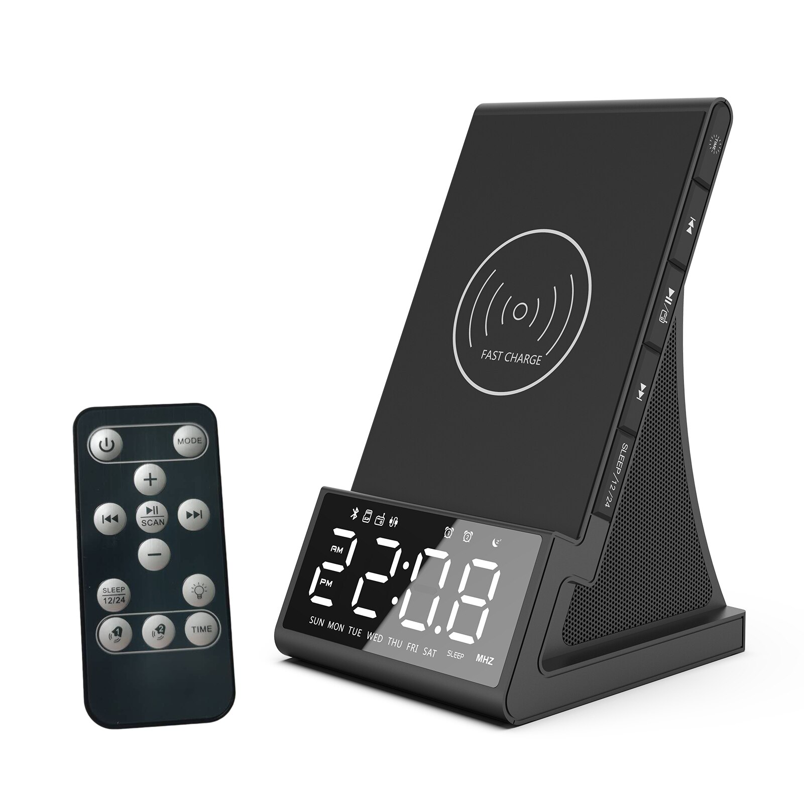Wireless Charger Alarm Clock FM Bluetooth Playback LED Digital Alarm Clock Radio Remote Control Function Stereo Audio Equipment: C European standard