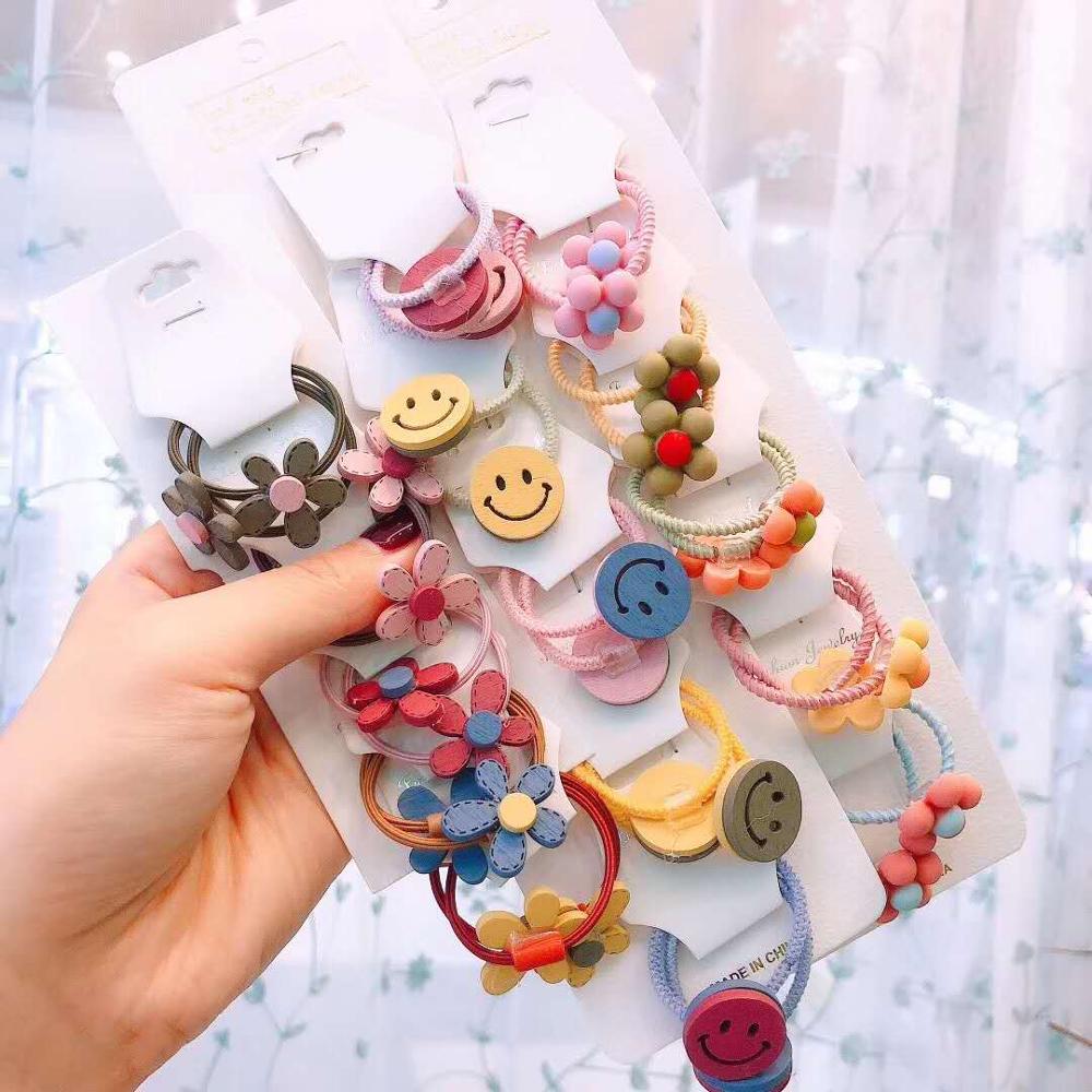 Conjunto de para niña pequeña, Anillo para el pelo con expresión de flores, joyería para niña, cuerda para el pelo, Anillo para el pelo, accesorios de joyería para niños