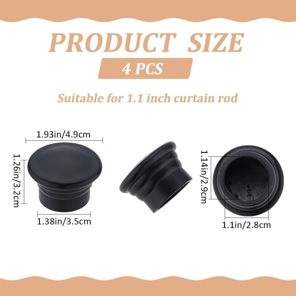 4 Uds. Cubiertas para barras de cortina, remates de cortina negros, tapas de extremos, kit de fabricación decorativa de repuesto para cortinas en forma de columna de plástico de 28mm