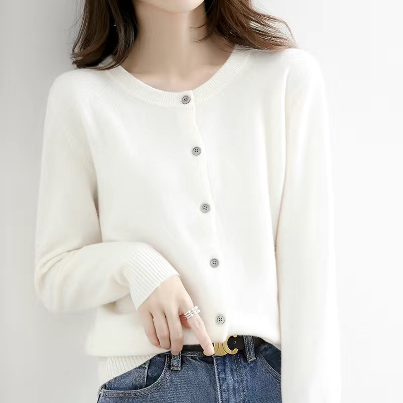 Cárdigans para mujer, suéter con cuello redondo, cárdigans tejidos de Cachemira para primavera y otoño, suéteres lisos de un solo pecho para mujer DF4934
