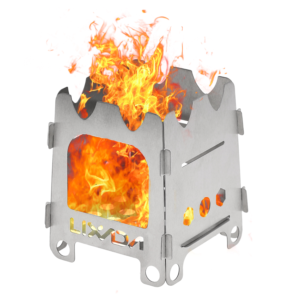 Lixada Titanium Stainless Steel Camping Stove Portable Ultralight Folding Wood Stove Pocket Stove Camping Fishing Hiking