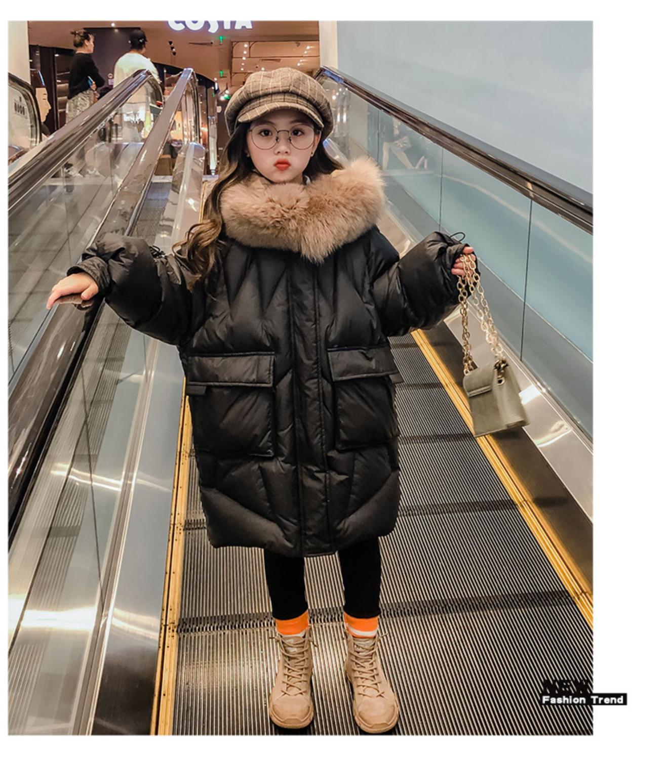 Girls Coat Thicken White Duck down Coats with hoodie Black Warm Winter Outerwear Girl JacketsClothing