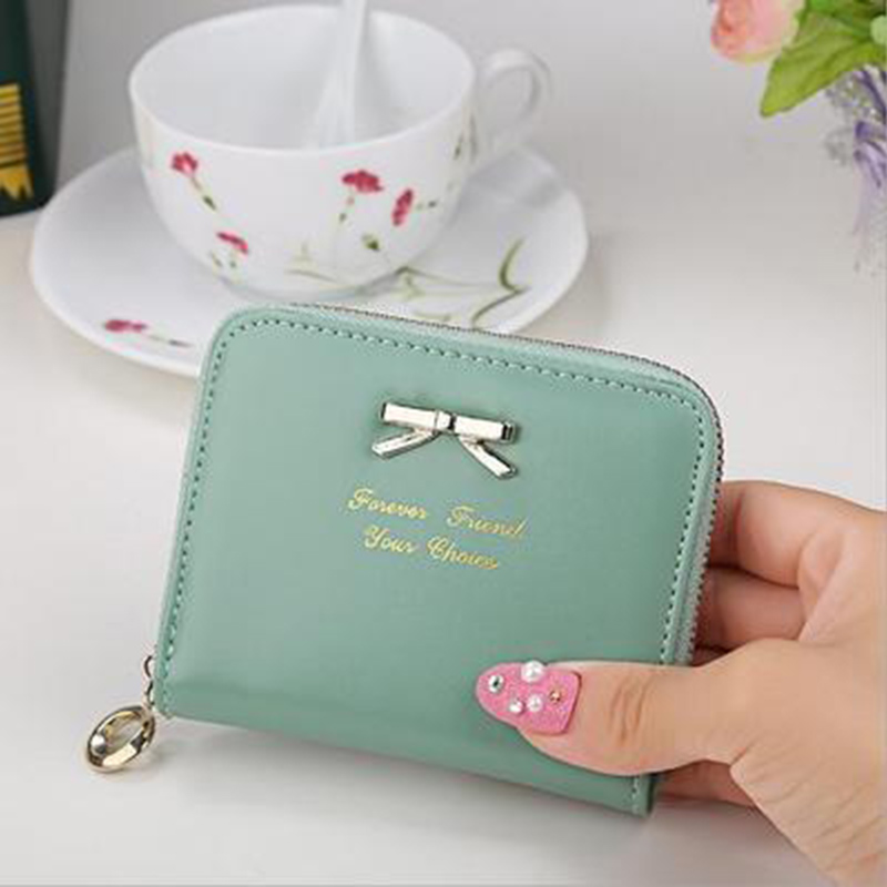 Corée faux cuir femme portefeuilles femmes de multi-cartes titulaire sacs à main femmes filles court zipper mini monnaie portefeuille: green
