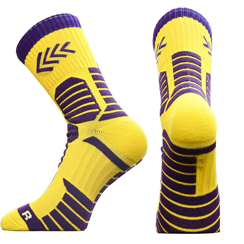 1 Pair Newest Compression Socks Thickened Towel Bottom Basketball Socks Middle calcetines Cycling Sports Socks: Yellow Purple