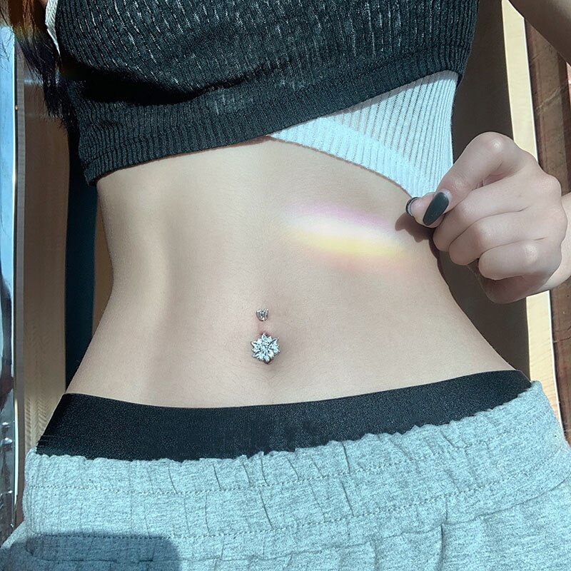 Hellolook bauchnabelpiercing mit chrysanthemen und zirkonia für damen , 925 stück, sterlingsilber, sexy körperschmuck