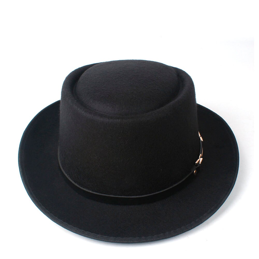 Männer Frauen Wolle Schweinefleisch Kuchen Hütte Mit Leder Gürtel Ich bin Freien Beiläufigen Hütte Panama Kirche Hütte Flache Fedora Jazz Hütte Größe 58CM