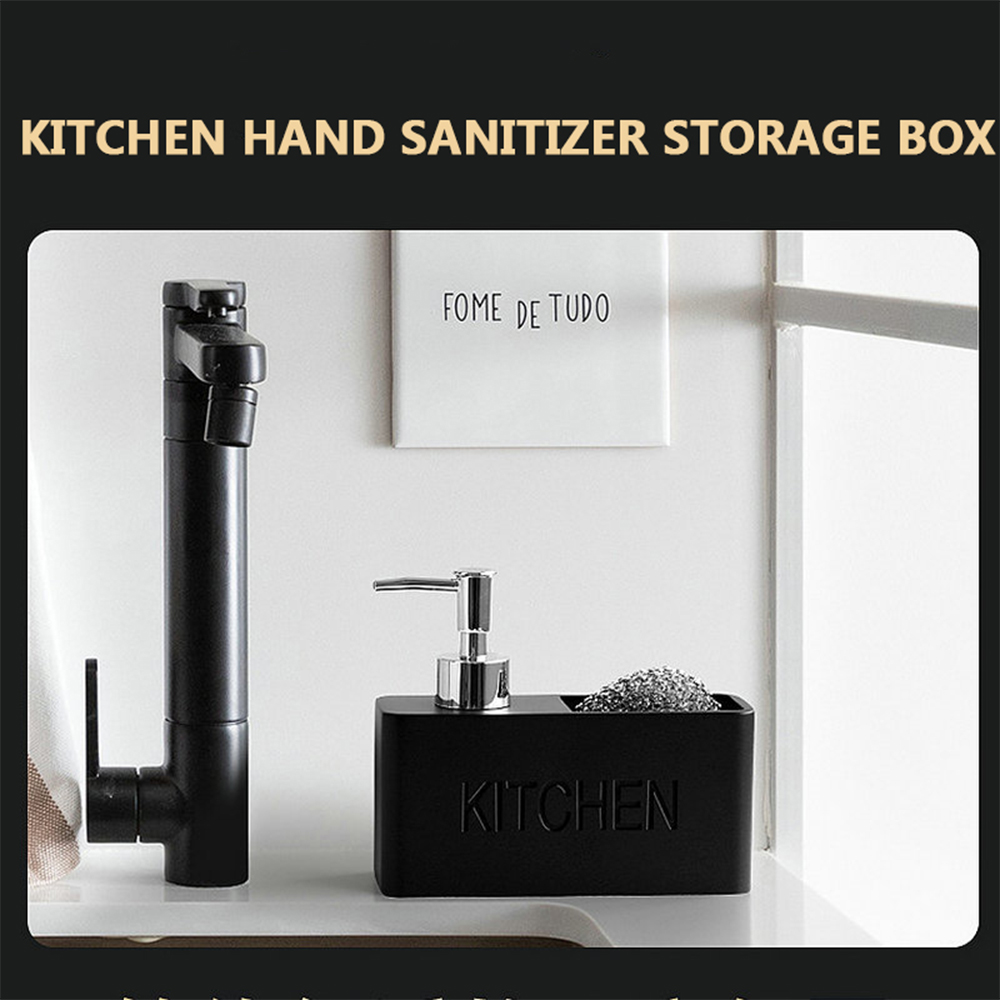Distributeur de savon pour plat de cuisine, boîte de rangement, ensemble de bouteilles rechargeables pour liquide de comptoir avec porte-éponge de nettoyage