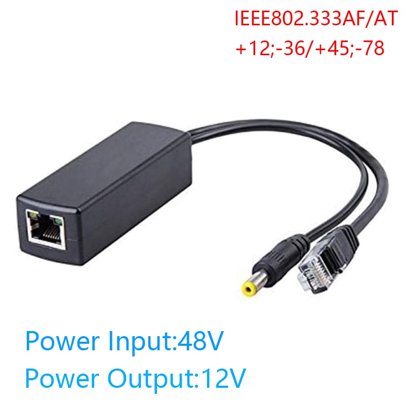 Active PoE Power Over ethernet Splitter Adapter 48V to 12V IEEE 802.3af Compliant 10/100Mbps PoE Splitter with 12V1.2A Output