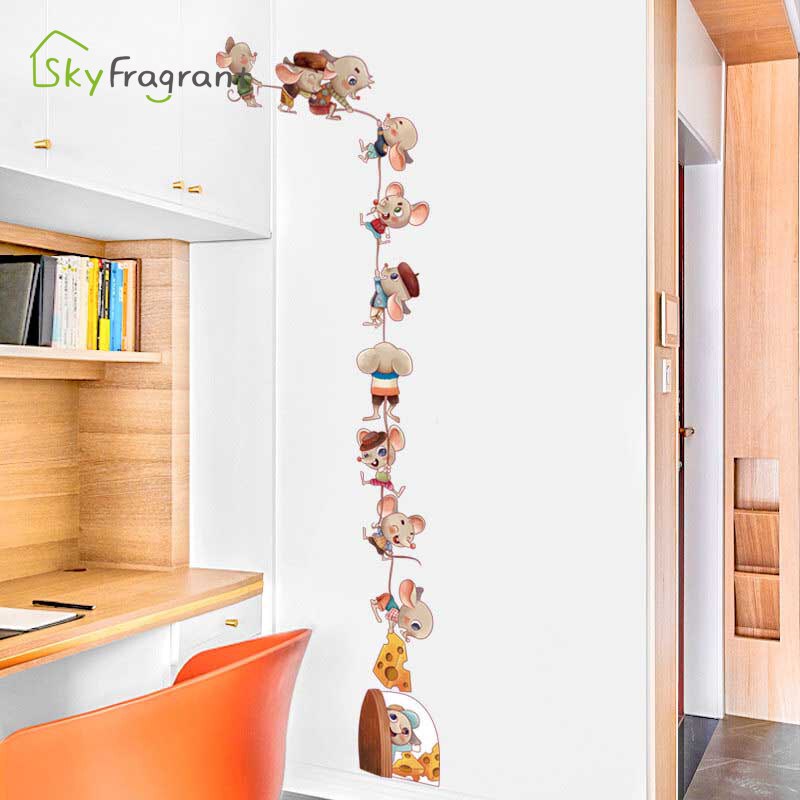 Cartoon Mouse Family Kids Room Decor Self-adhesive Cute Mice Stickers Home Decor Living Room Decoration Background Wall Sticker