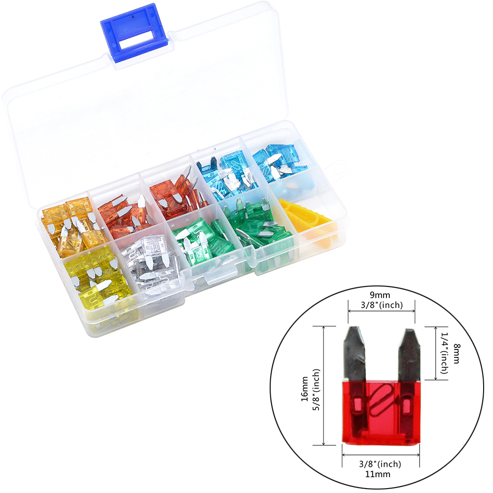 120 Stks/partij Auto Vrachtwagen Kleine Size Mini Blade Zekeringen 5A 10A 15A 20A 25A 30A Amp Plastic Box Assortiment Met clip