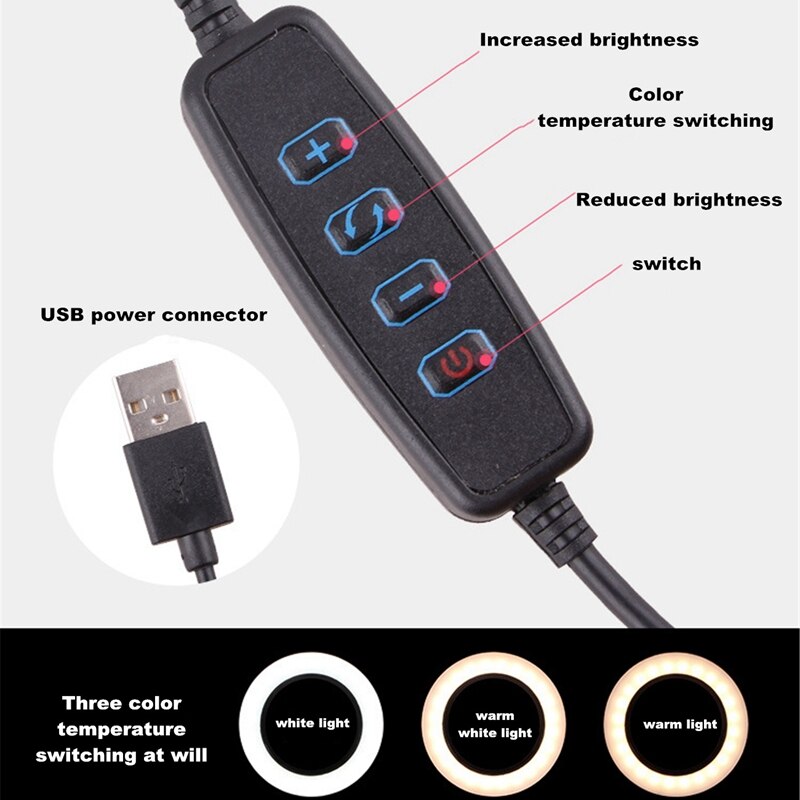 LED Fill Light Bracket, Portable 26cm Ring Light Three-Position Machine Selfie Tripod Video Live Fill Light Bracket