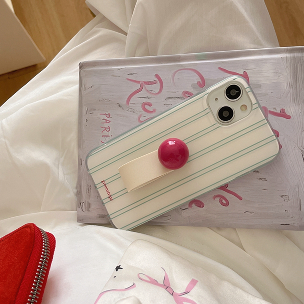 Ins Simplicity rayas verdes bola de amor roja anillo de dedo hebilla funda para iPhone 16 15 14 13 12 Pro Max protección a prueba de golpes