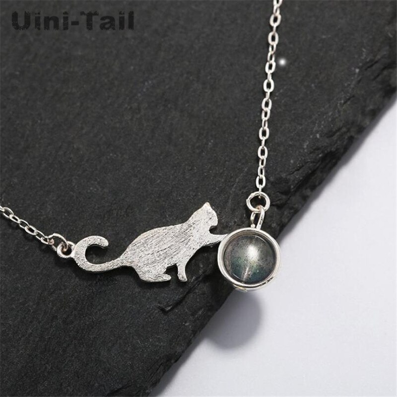 Uini-Schwanz heißer neue 925 Sterling silber katze mondstein halskette Koreanische einfache Schüler schlüsselbein kette süße kleine frische GN618