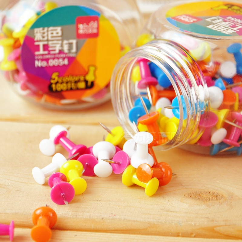 Coloffice 100 pcs box verpakking Pins Plastic Kurk Boord Veiligheid Gekleurde Push Punaise Kantoor & School Accessoires Benodigdheden