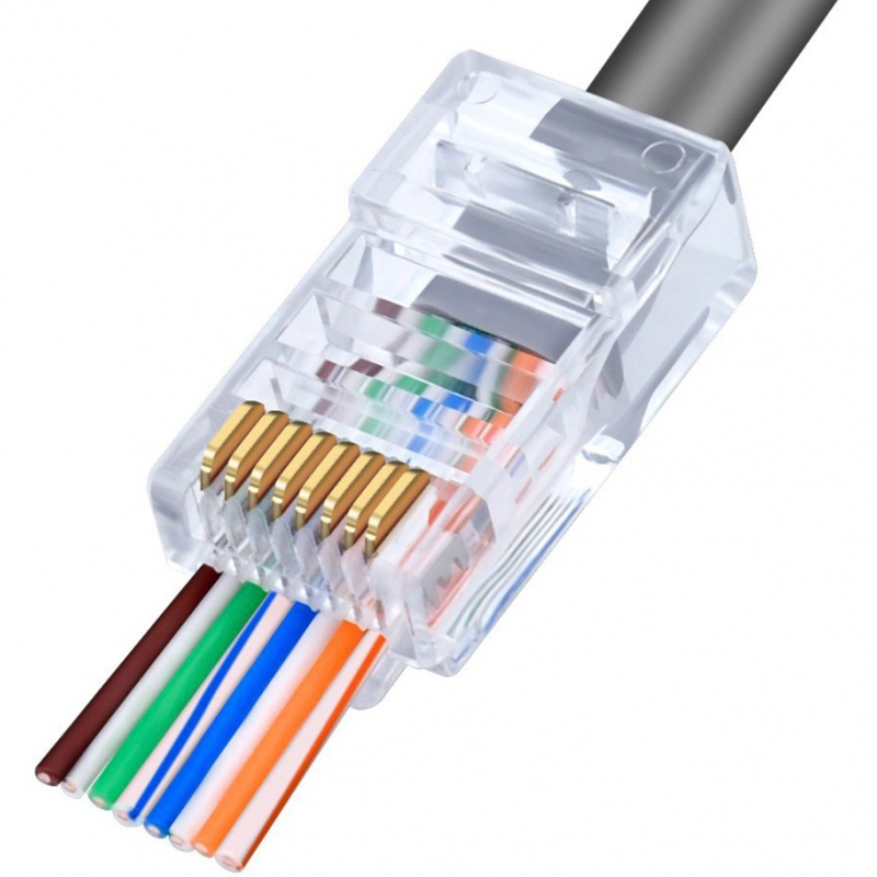 100 Stks/pak RJ45 Passeren Connector CAT6 CAT5E Netwerk Plug Tool-Minder Connectors 5/6 Utp Ethernet Crystal Stekkers
