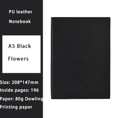 Blødt omslag notesbog enkel linjeret journal dagbog planlægger notesblok almindelig blank  a5 dagbog business bog notesblok: Sorte blomster
